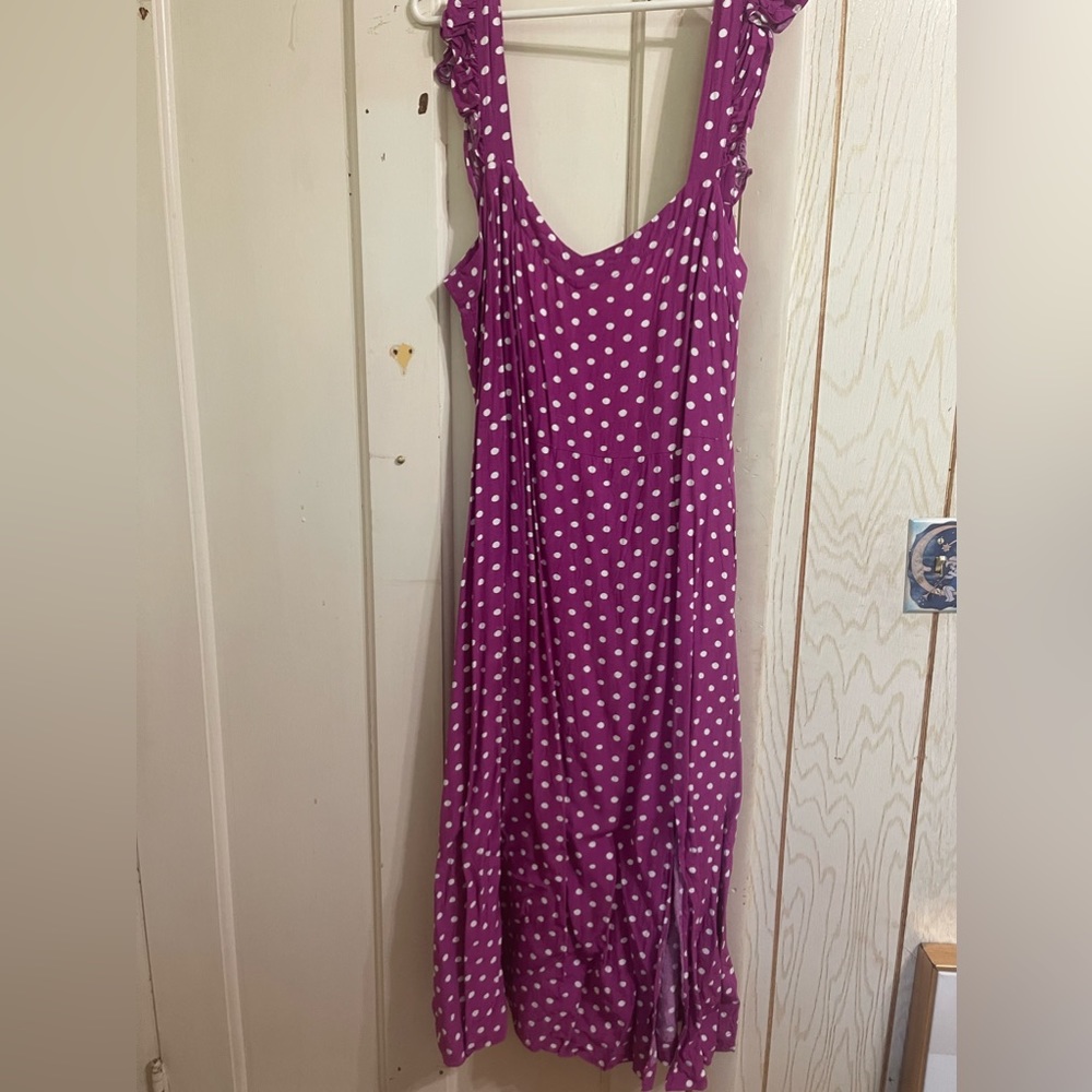 LOFT polka dot Midi slit dress with flutter style straps